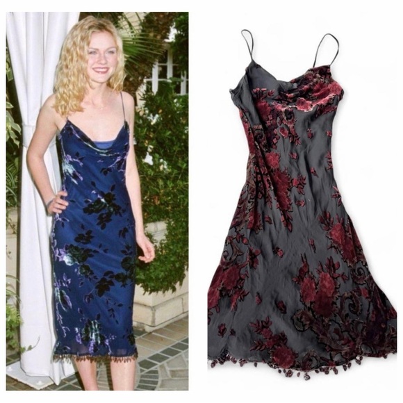 Betsey Johnson Dresses & Skirts - vintage 1990s betsey johnson burnt out velvet floral slip dress silk cowl neck
